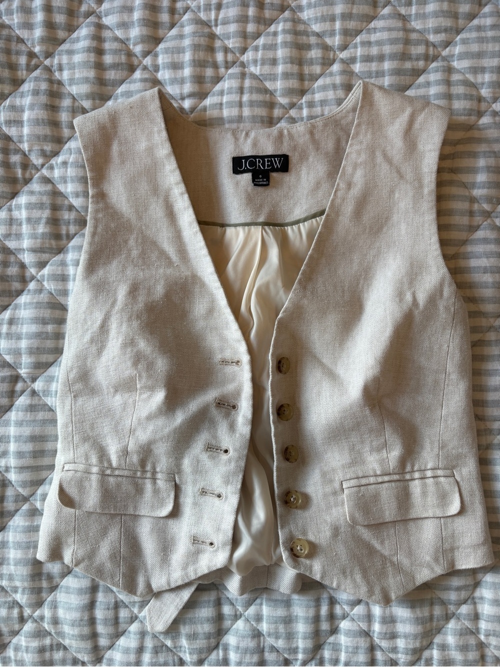 J. Crew Cream Linen-Blend Tailored Vest